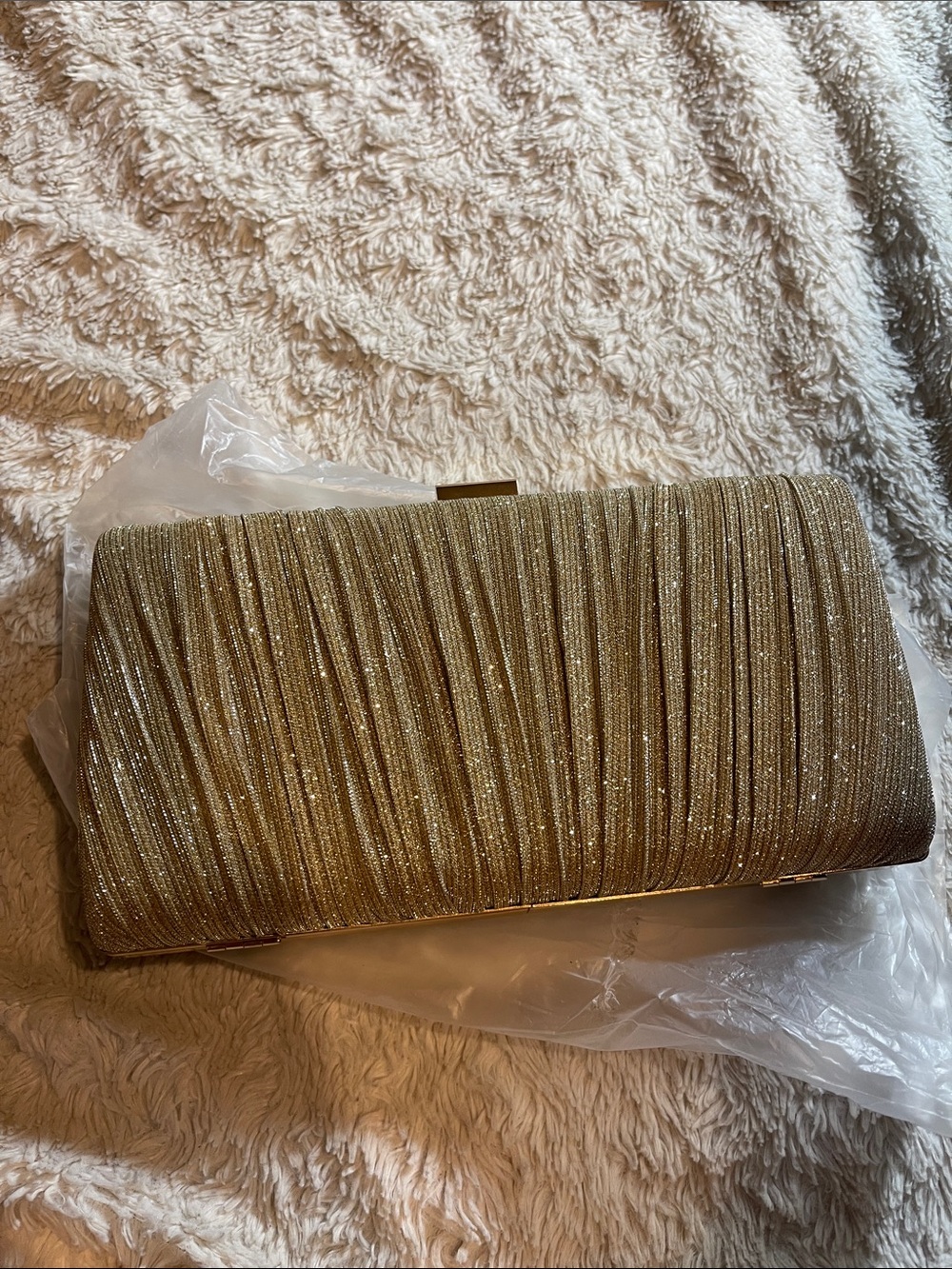 Shimmering Gold Pleated Evening Clutch NEW